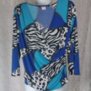 Scott Taylor Sexy Knit Top Blue Black Jungle Print NWOT Size M-L